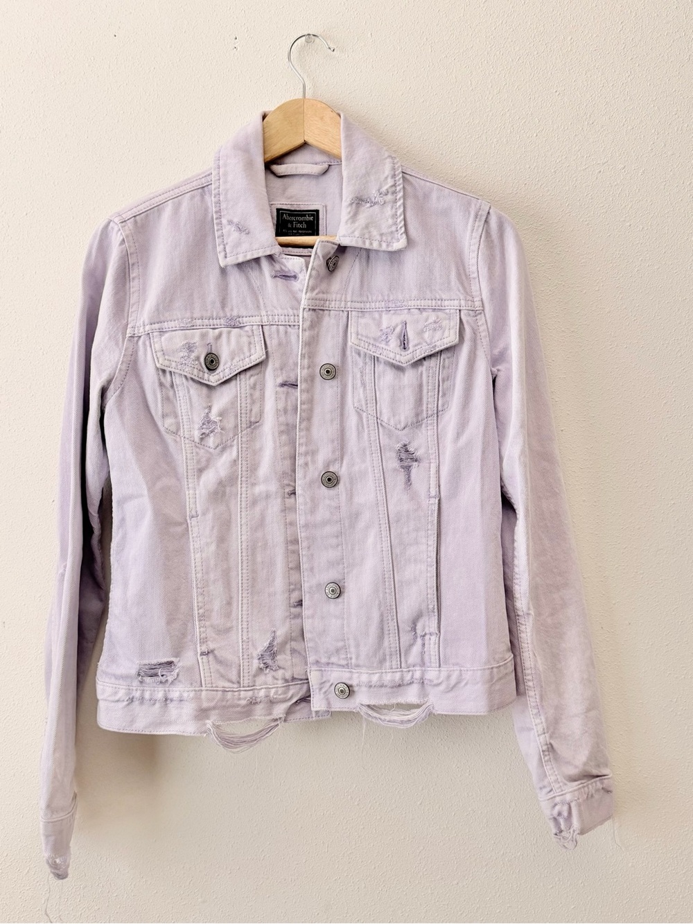 Abercrombie & Fitch Lavender-Tone Distressed Denim Jacket